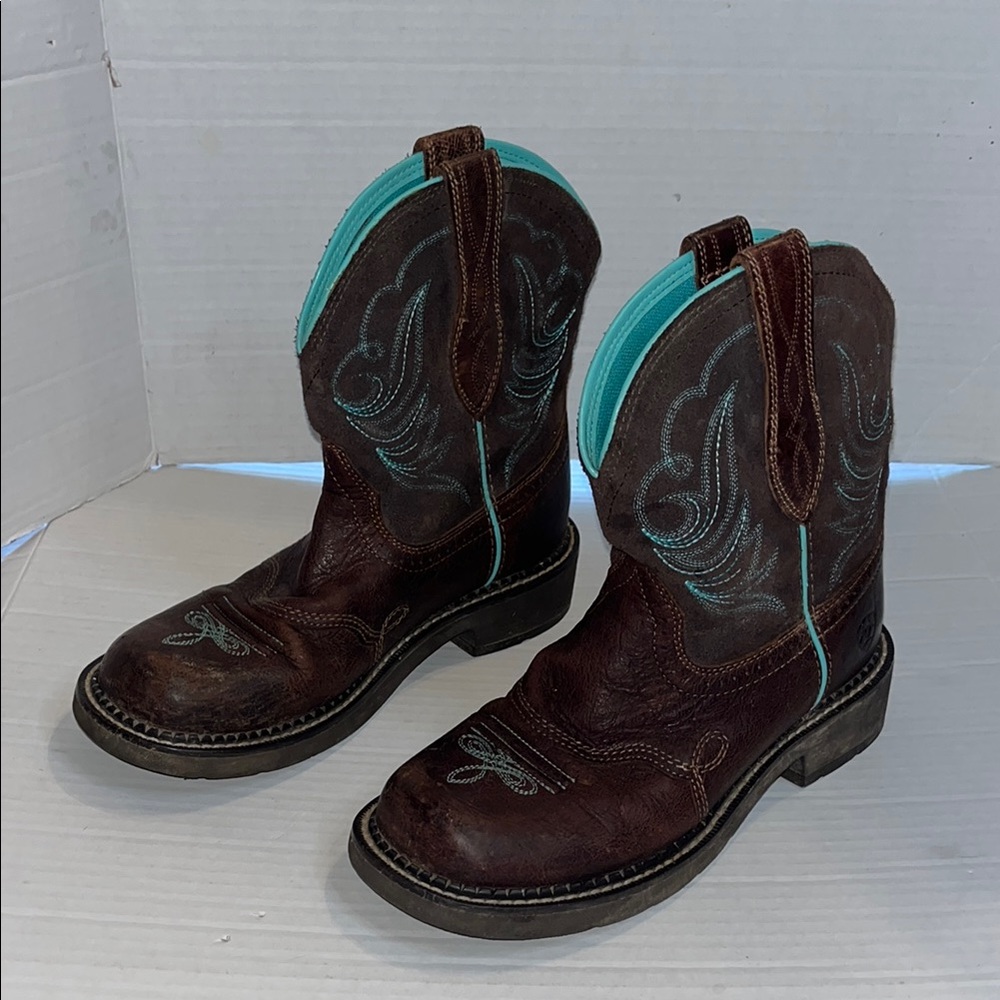 Ariat-7B-brown leather-fat baby heritage Draper cowgirl western boots. 10016238.